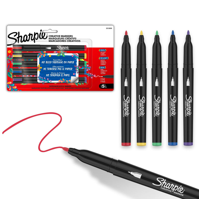 Sharpie Creative Markers, Fine Tip, 5 Pieces, Assorted Colours C5