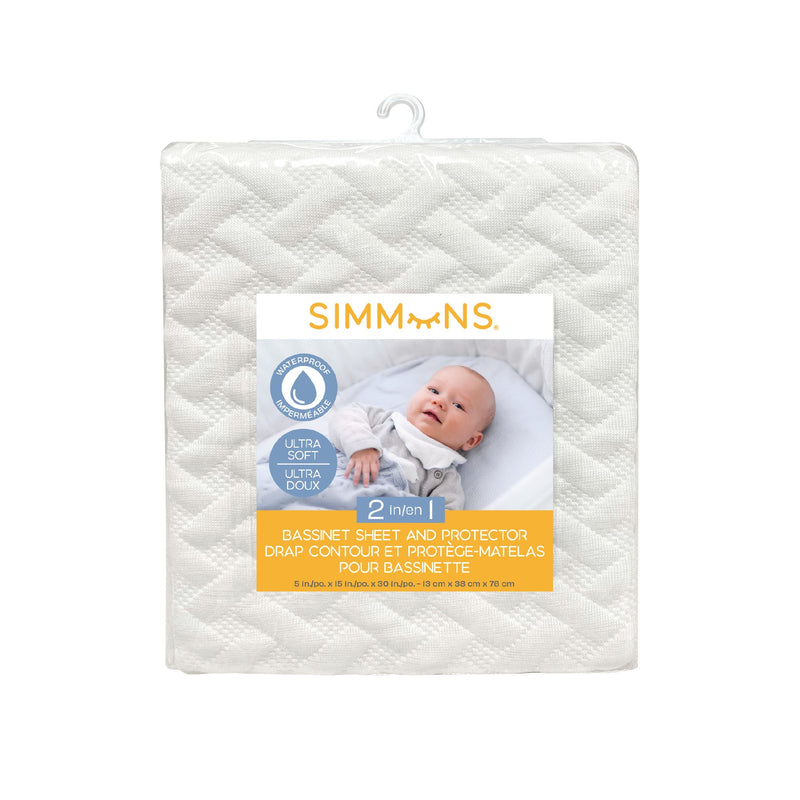 Simmons 2-in-1 Bassinet Sheet & Waterproof Protector, Ivory E9