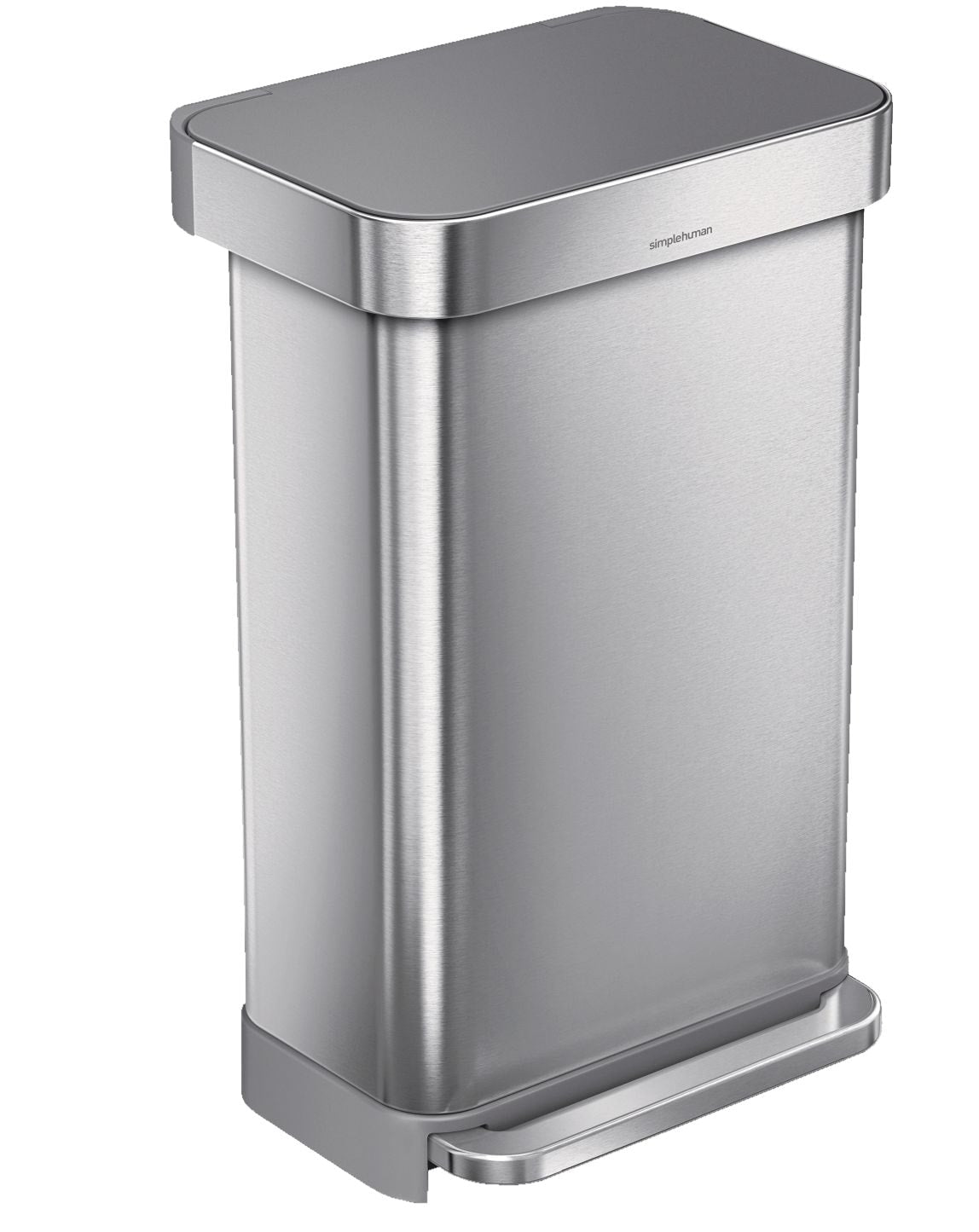simplehuman Stainless Steel and Plastic Rectangular Step Garbage Can, 45-L