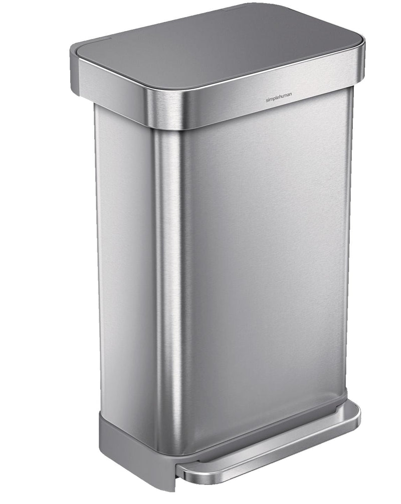 simplehuman Stainless Steel and Plastic Rectangular Step Garbage Can, 45-L J8