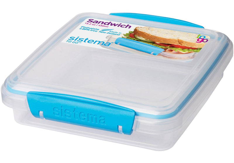 Sistema Sandwich Box To Go Food Storage Container, BPA-Free, 450 mL (15.2 oz), Colour May Vary G7