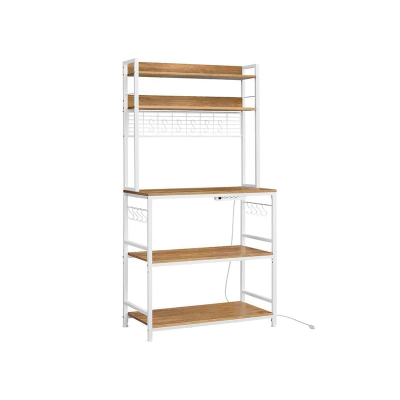 Songmics Home 5-Shelf Rustic Walnut Baker's Rack with 4 AC Outlets G6