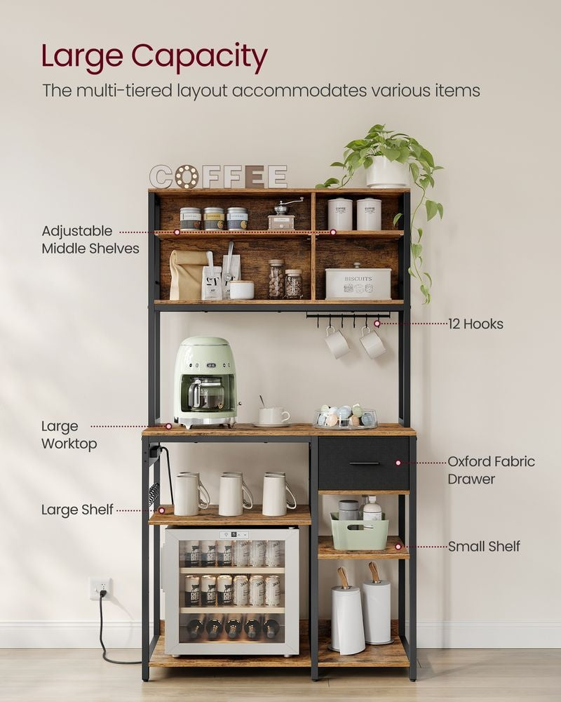 Songmics Home Brown Baker's Rack/Charging Station with Small Shelves U2