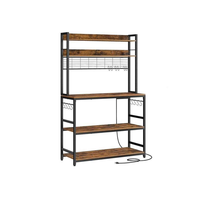 Songmics Home Rustic Brown Baker's Rack with 4 AC Outlets H0