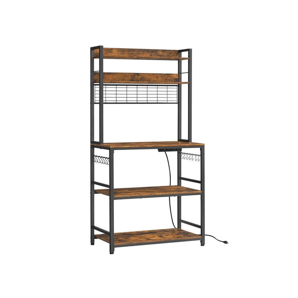 Songmics Home Rustic Brown Baker's Rack with Charging Station U5