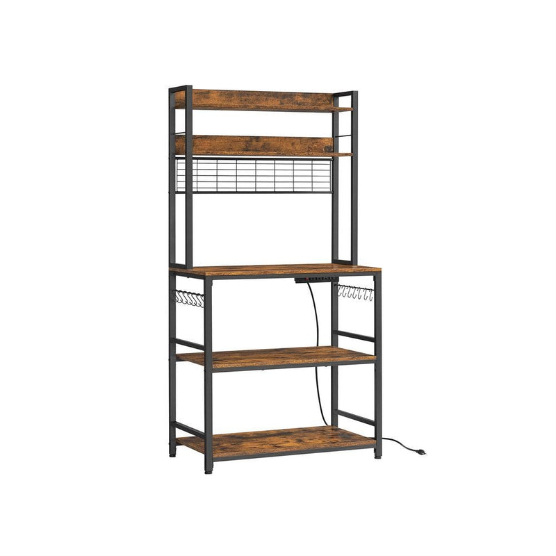 Songmics Home Rustic Brown Baker's Rack with Charging Station U5