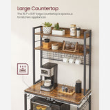 Songmics Home Rustic Brown Baker's Rack with Charging Station