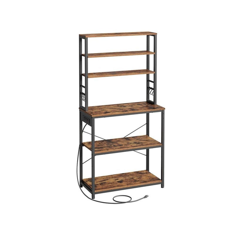 Songmics Home Small Rustic Brown Baker's Rack with 4 AC Outlets F7