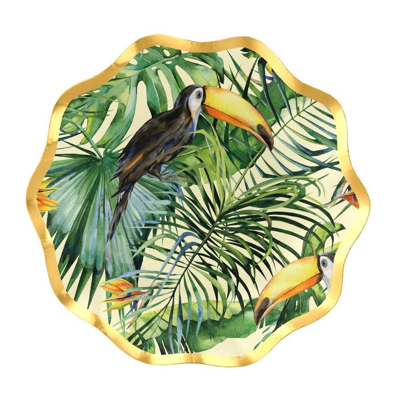 Sophistiplate Palm Spring Round Paper Disposable Appetizer Bowls, Green/Gold, 6.5-in, 8-pk, for Summer Party C9