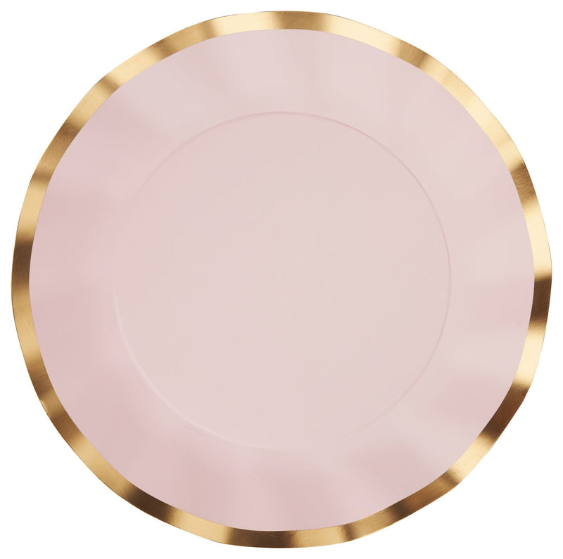 Sophistiplate Round Bordered Trimmed Paper Disposable Dinner Plates, Pink/Gold, 10-in, 8-pk, for Valentine's Day/Bridal Shower/Baby Shower C2