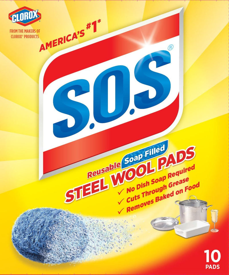 SOS All-Purpose No-Scratch Steel Wool Soap Pads / Scrub Sponges, 10-pk E5