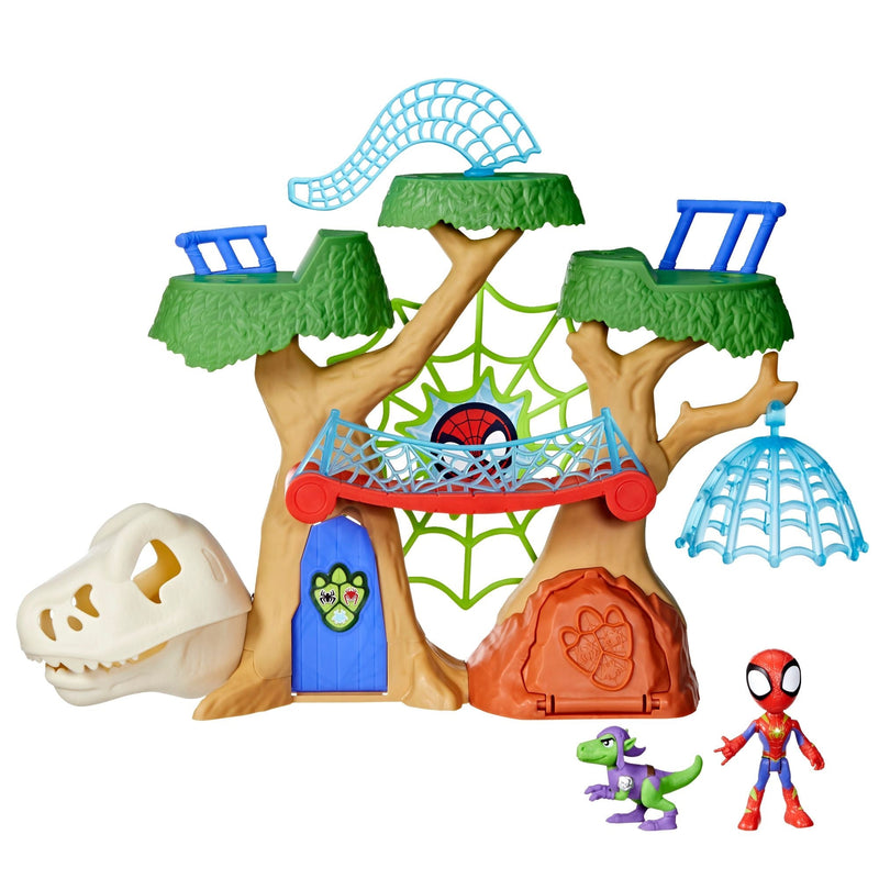 Spider-Man Spidey & His Amazing Friends Dino-Webs Treehouse Playset with Spider-Man Toys, Ages 3+ O3