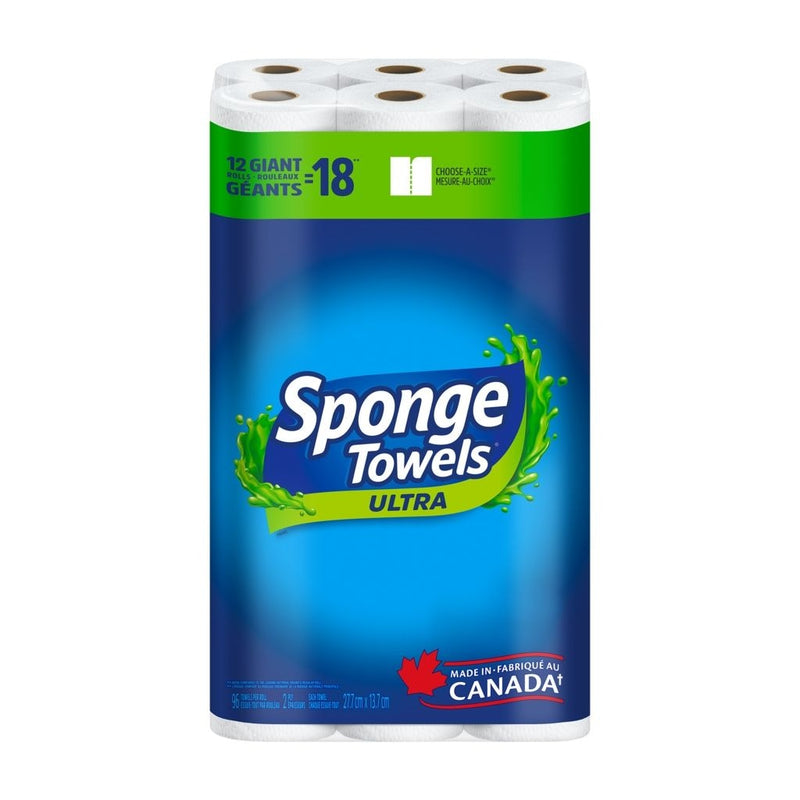 SpongeTowels Ultra Choose-A-Size Giant Roll Paper Towels, 2-ply, 12-pk T3