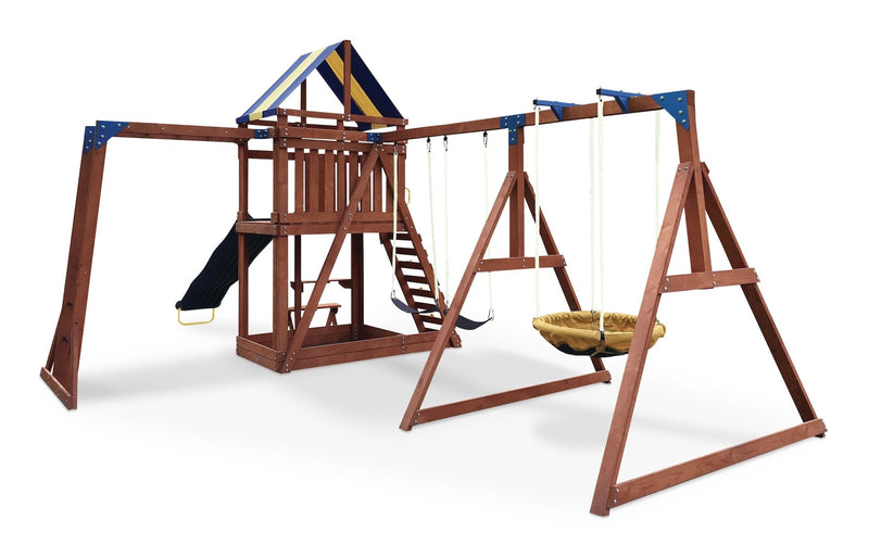 Sportspower Grand Mesa Outdoor Wooden Play Centre, with Swings, Slide, Sandbox and More, Ages 5+ Z4