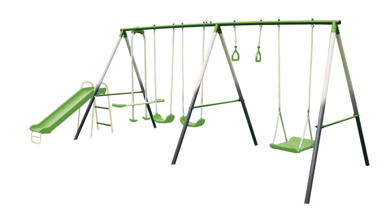 Sportspower Outdoor 7-Station Metal Swing Set Combo with 2 Swings, Trapeze & More, Ages 3+ N0