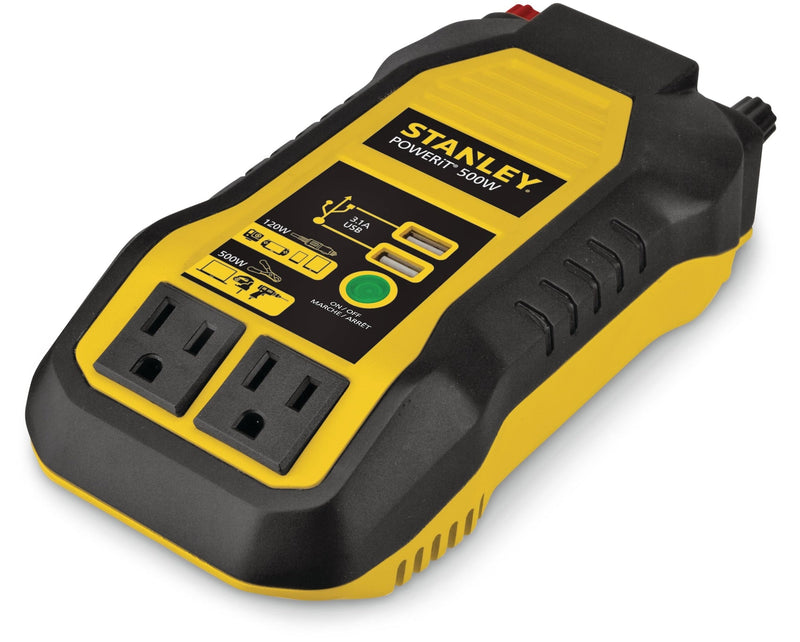 Stanley 500W Inverter & Power Outlet with Battery Clamps, USB Ports, 12V DC Adapter Q9