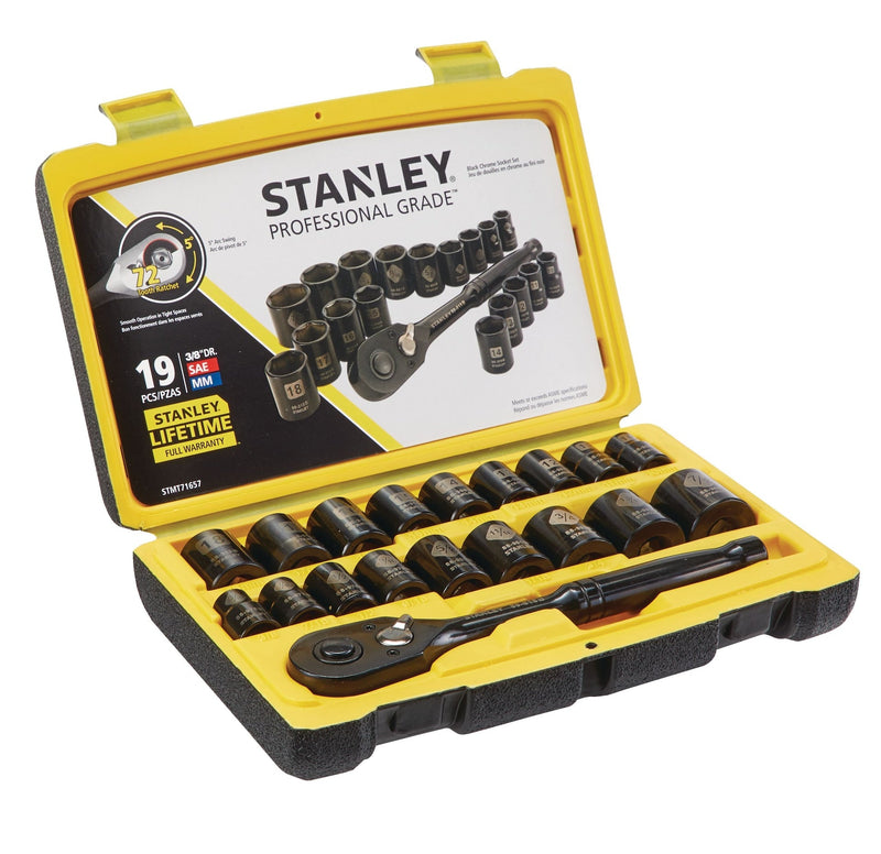Stanley Professional Grade Black Chrome Socket Set, 19-pc, SAE/Metric W8