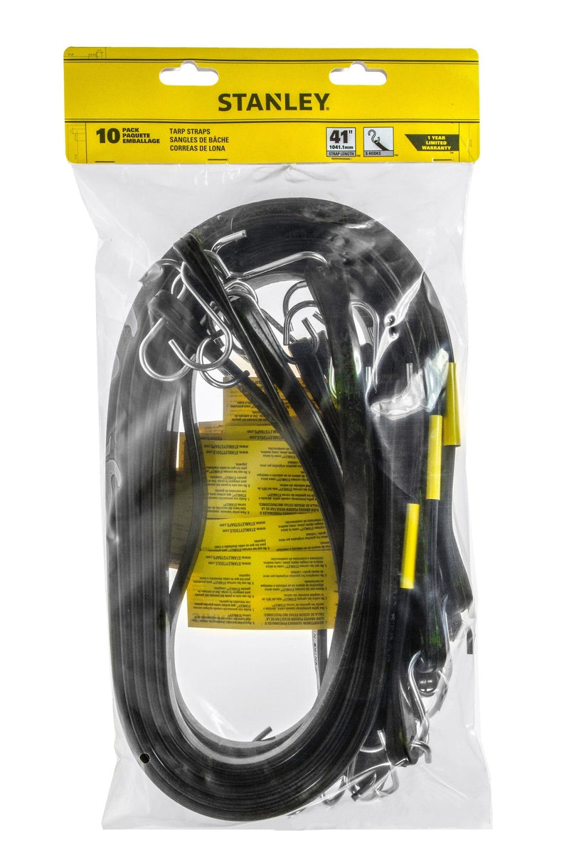 Stanley Tarp Straps, All-Weather Rubber Bungee Cords with S-Hooks, 41-in, 10-pk H5