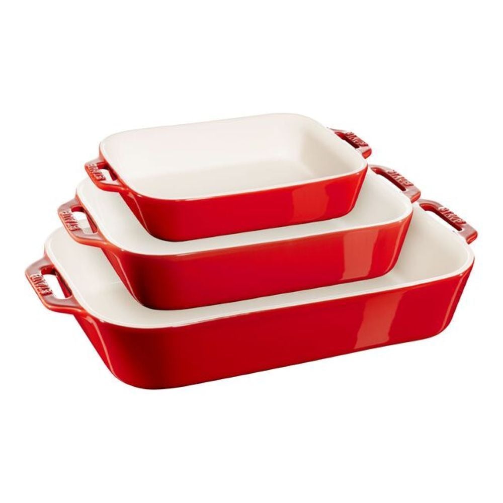 Staub Nestable Cherry Non-Stick Ceramic Rectangular Baking Dish Set, 3-pc