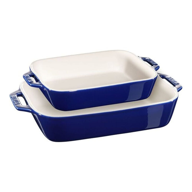 Staub Nestable Dark Blue Non-Stick Ceramic Rectangular Baking Dish Set, 2-pc L2