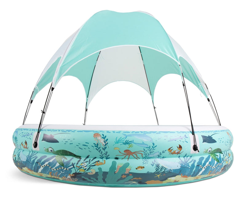 Stella & Finn Ocean Life Splash & Play Inflatable 2 Ring Canopy Pool, 86.6” x 86.6” x 64” A2