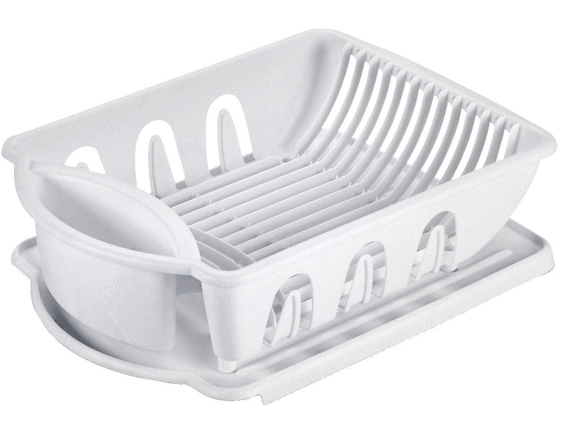 Sterilite Plastic Nesting Dish/Cutlery Drying Rack & Drainboard Tray For Kitchen, White W3