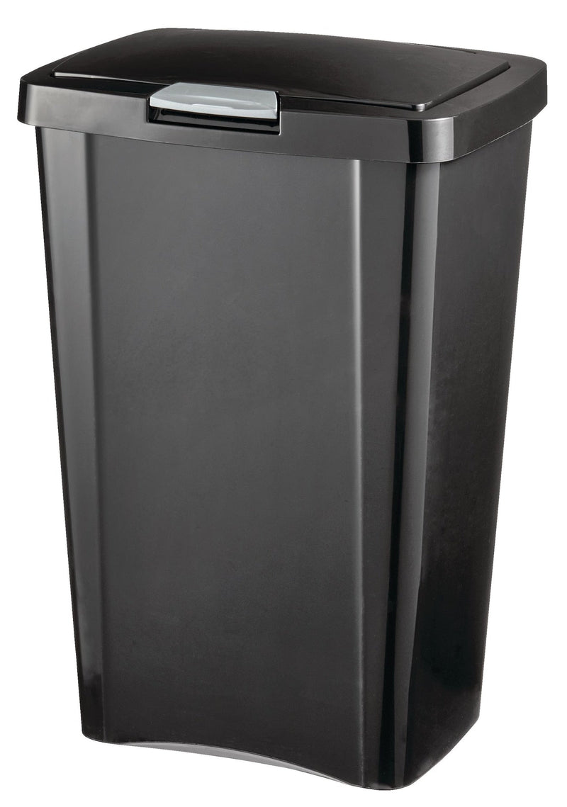 Sterilite Plastic Rectangular Springloaded Touch Top Garbage Can, Black, 49-L D0