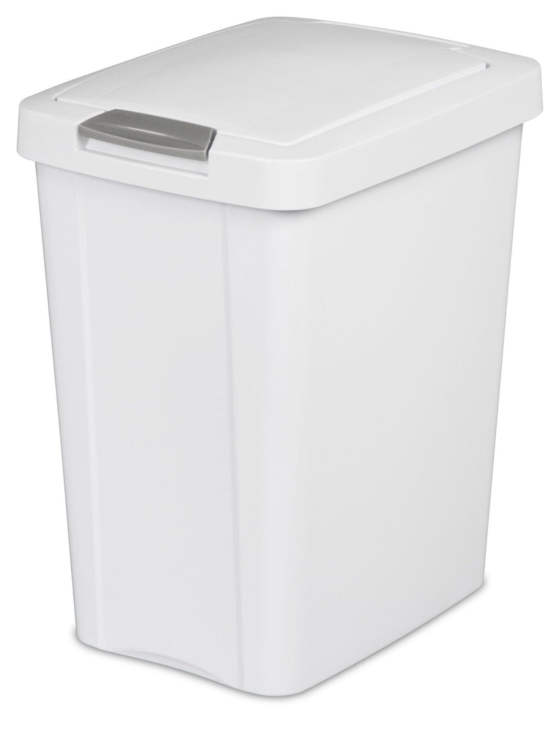 Sterilite Plastic Rectangular Springloaded Touch Top Garbage Can, White, 28-L I2