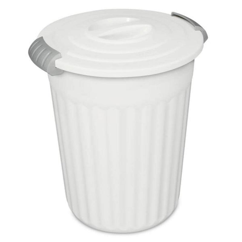 Sterilite Plastic Round Latching Utility Garbage Can, White, 23-L Z6