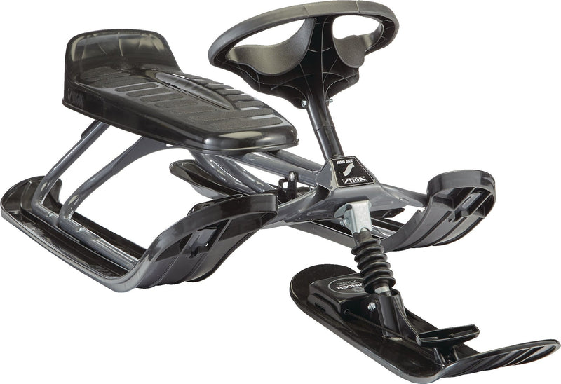 Stiga GT King Size Kids' 2-Person Winter Snow Racer Sled with Steering Wheel & Brakes, Grey M1