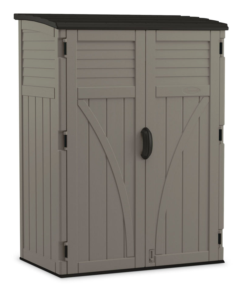 Suncast Outdoor Vertical Storage Shed, Stoney Grey, 404-Gal P1