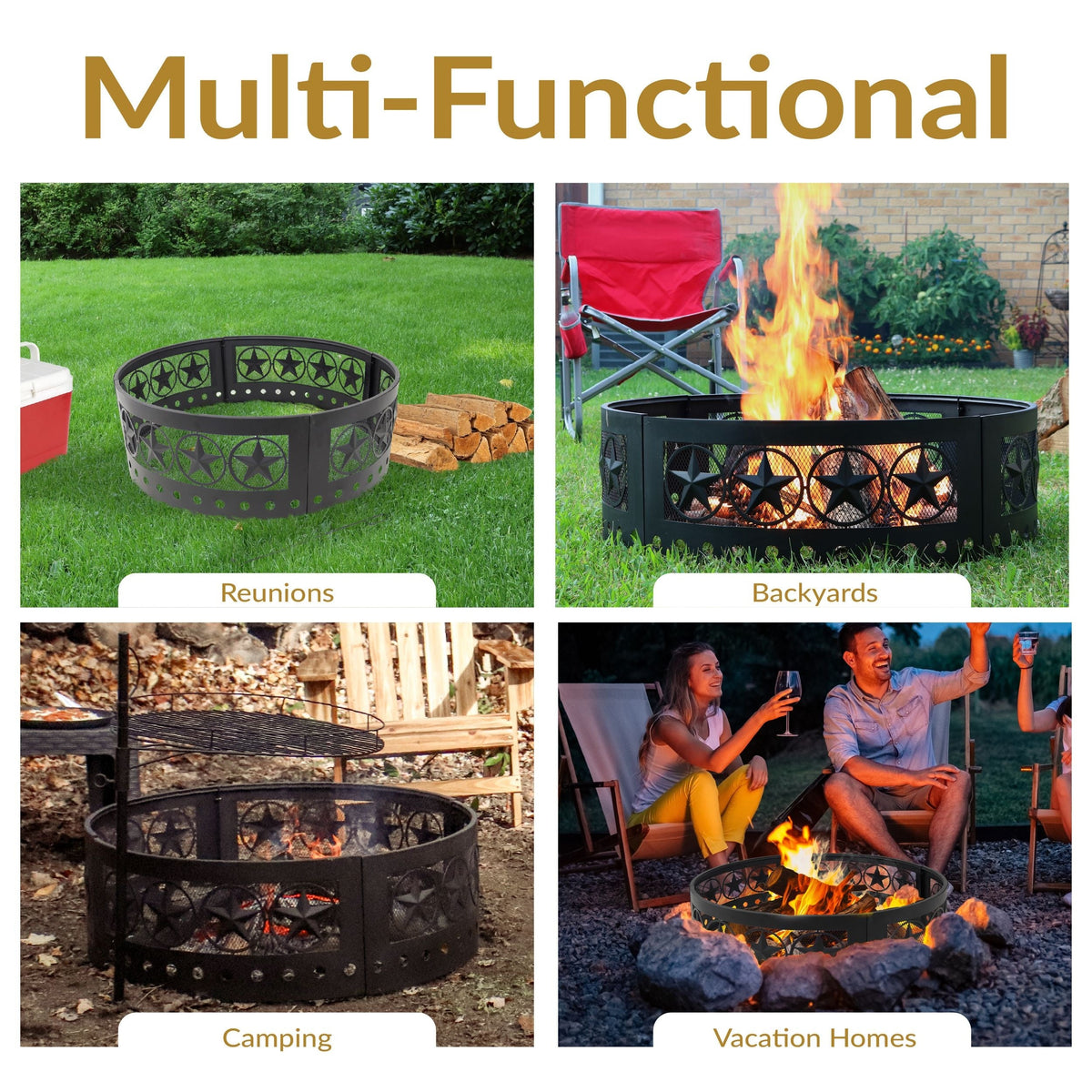 Sunnydaze Décor Heavy-Duty Steel Cut Out Campfire Ring, 36-in
