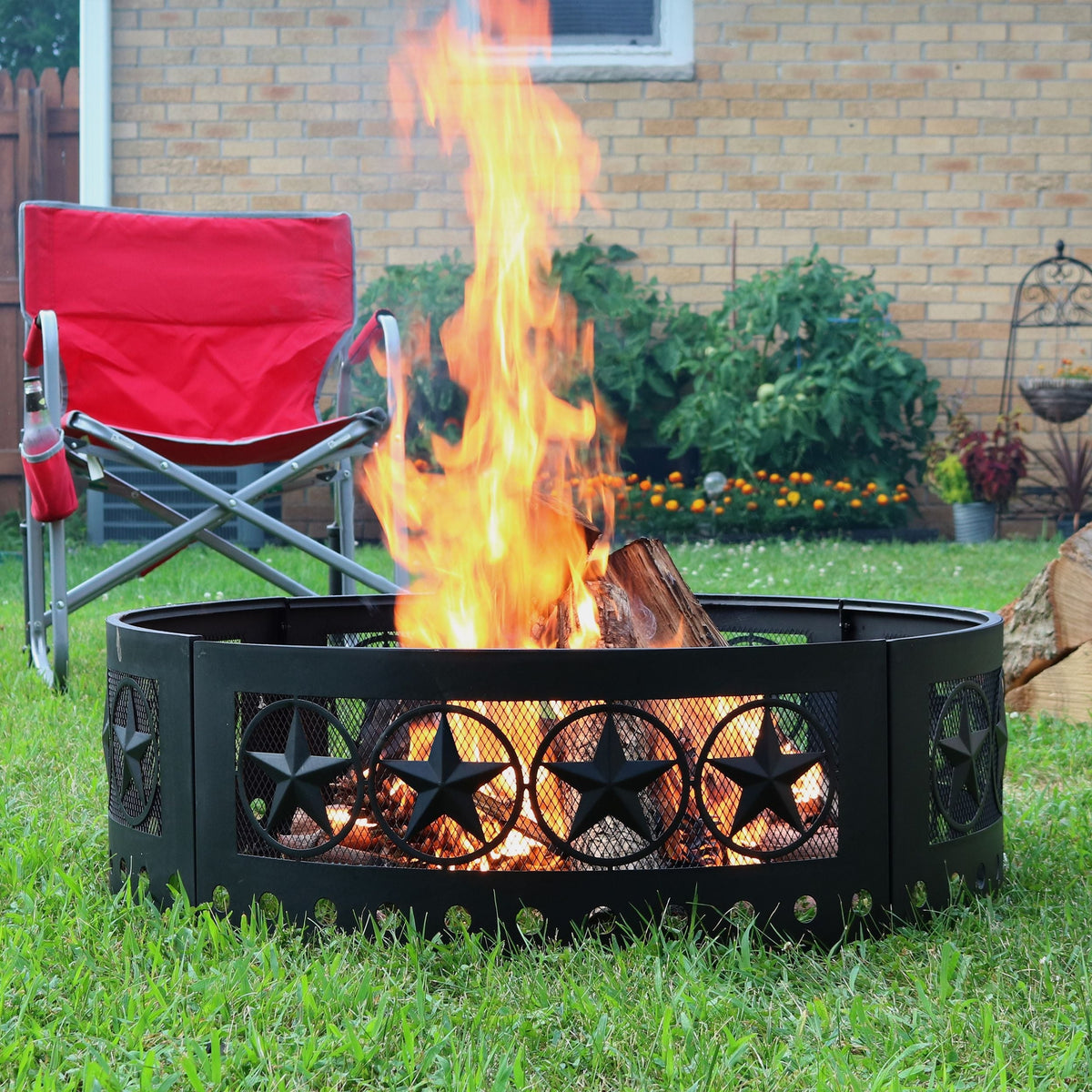 Sunnydaze Décor Heavy-Duty Steel Cut Out Campfire Ring, 36-in