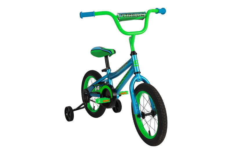 Supercycle Titanium Kids' Bike with Training Wheels, Blue,14-in C7