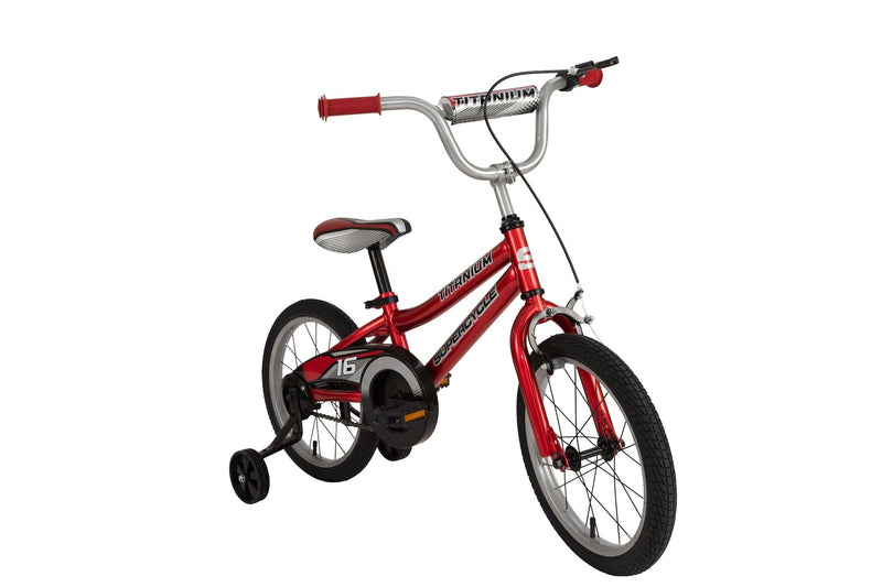 Supercycle Titanium Kids' Bike with Training Wheels, Red, 16-in Y9
