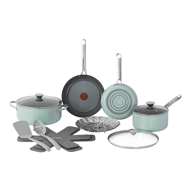 T-Fal Ceramic Inspire Non-Stick Cookware Set, Dishwasher & Oven Safe, Mint, 12-pc M1