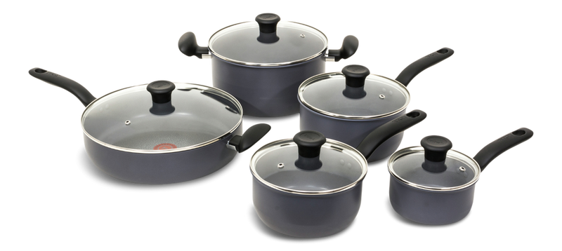 T-fal Hard Titanium Cookware Set, Non-stick, Dishwasher & Oven Safe, Grey, 10-pc E4