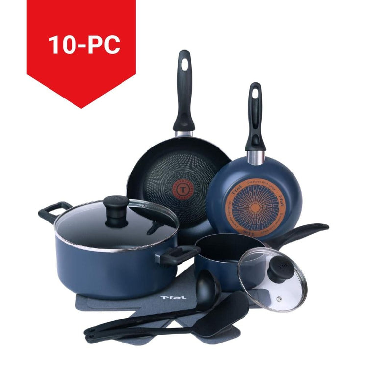 T-Fal Viva Aluminum Non-Stick Cookware Set, Blue, 10-pc H6