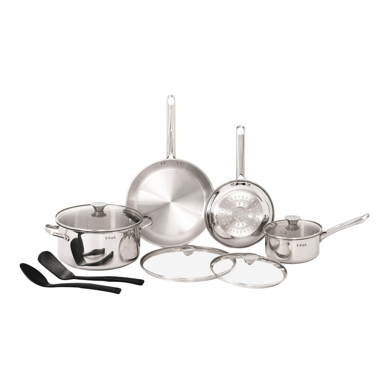 T-Fal Viva Stainless Steel Cookware Set, Dishwasher & Oven Safe, Pots and Pans Set, 10-pc W8