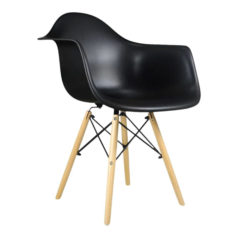 Take Me Home Black Plastic Bucket Armchair with Wood Legs G0