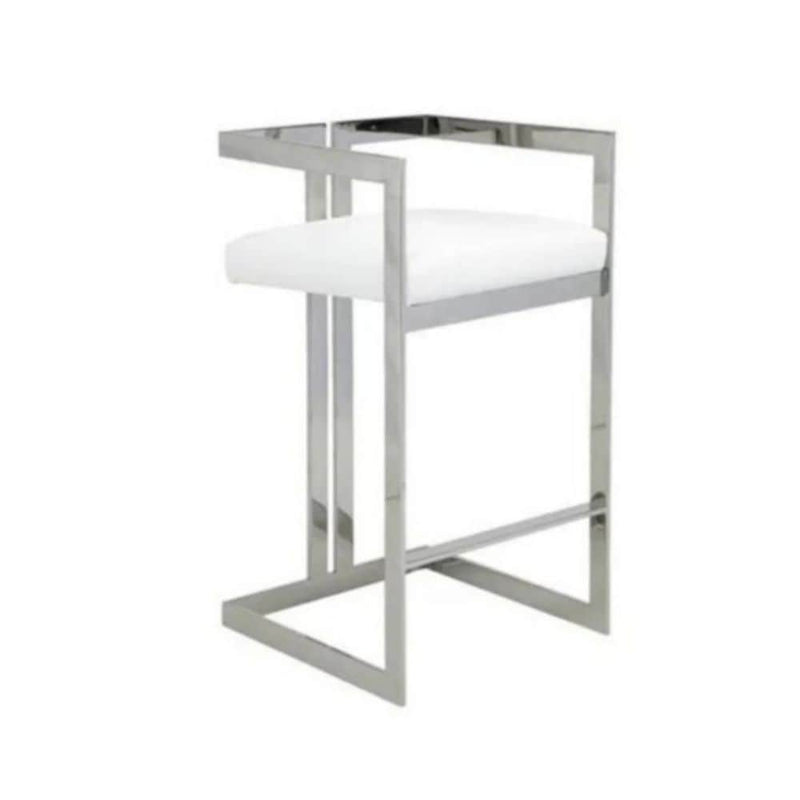 Take Me Home White Cushioned Harvey Stool with Silver Frame N2