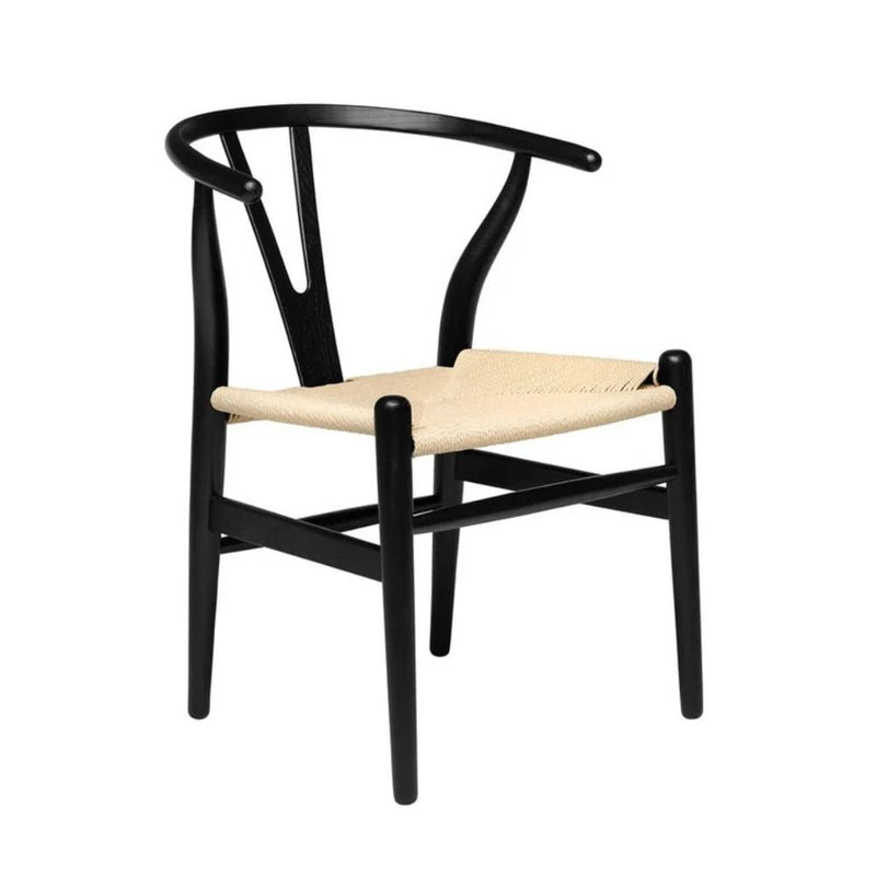 Take Me Home Wishbone Wood Dining Chair with Woven Seat, Black K8