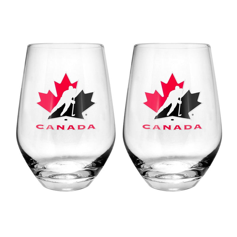 Team Canada/Hockey Canada Stemless Wine Glass Set, 19-oz, 2-pk C0