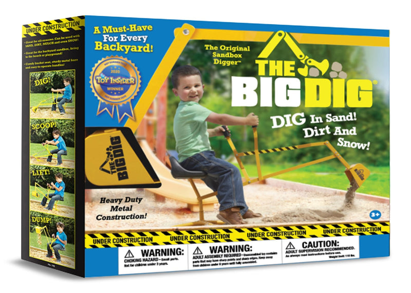The Big Dig Kids' Ride-On Digger Excavator, Yellow, Ages 3+, for Summer/Backyard Activities M7
