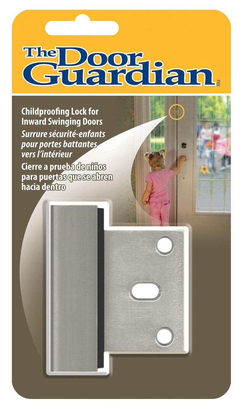 The Door Guardian Child Proof Lock for Inwards Swinging Door, Satin Chrome R7