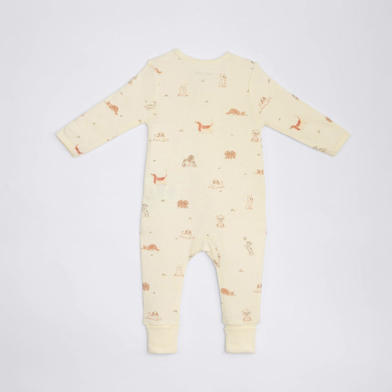 The Elk Baby Dog Print Premium Organic Cotton Play and Grow Rib Foot Zippy, Various Sizes K2