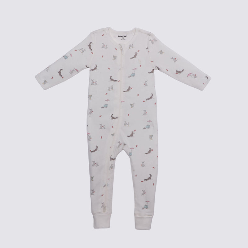 The Elk Baby Racoon Print Premium Organic Cotton Play and Grow Rib Foot Zippy, Various Sizes N4