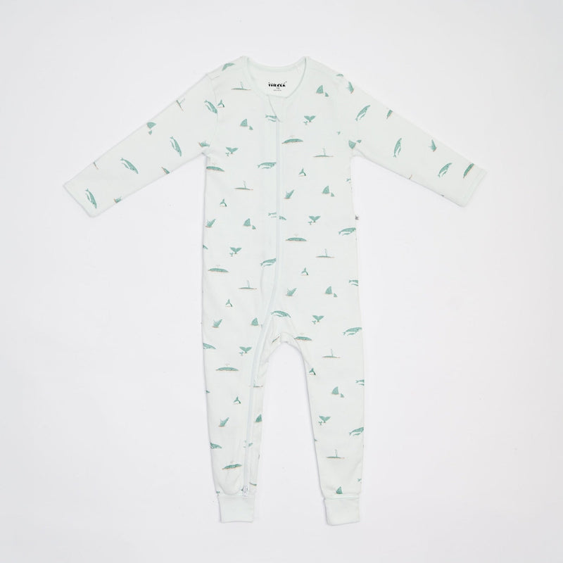 The Elk Baby Whale Print Premium Organic Cotton Play and Grow Rib Foot Zippy, Various Sizes G2