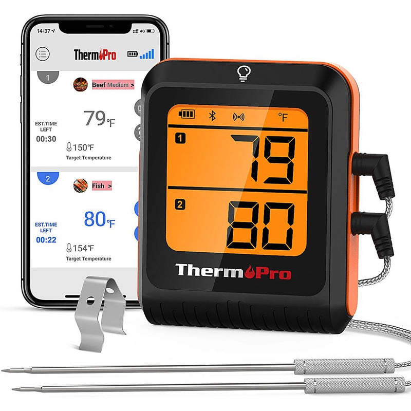 ThermoPro 2-Probe Digital-Read Bluetooth Wireless Food & Meat Cooking Thermometer with Backlight Display & Rechargeable Battery J7