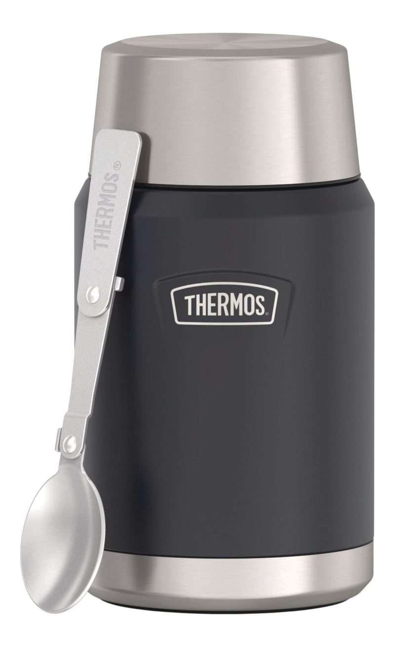 Thermos Stainless Steel Vacuum Insulated Food Jar, 24-oz (710-mL), Black/Blue, with Spoon V2